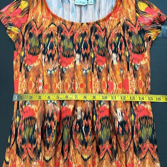 NWT Kim Rogers Orange Printed Short Sleeve Scoop Neck Godet Casual Dress Size PS - Picture 8 of 10